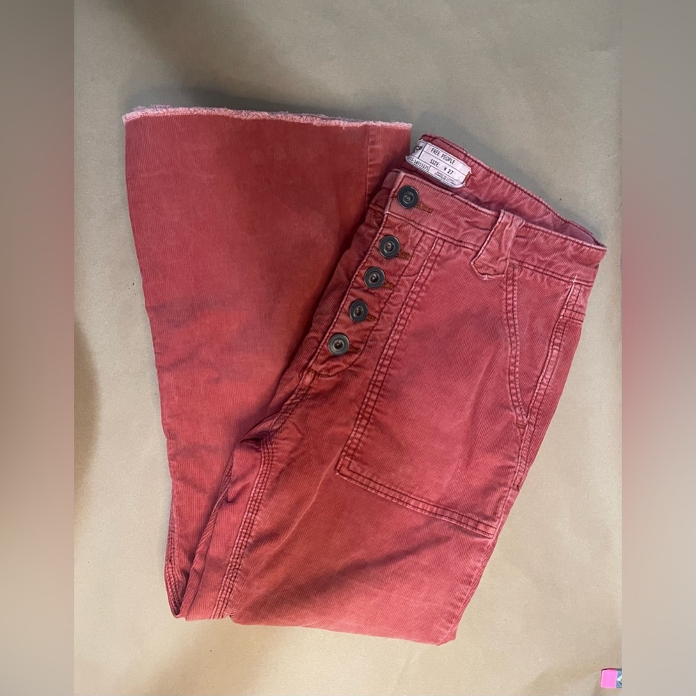 Corduroy Free people 5 button flare pants color Coral size W 27